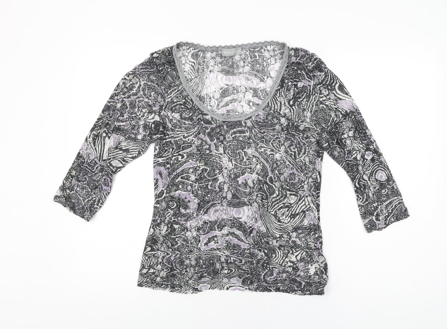 Per Una Womens Black Geometric Polyamide Basic T-Shirt Size 14 Round Neck