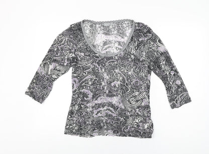 Per Una Womens Black Geometric Polyamide Basic T-Shirt Size 14 Round Neck