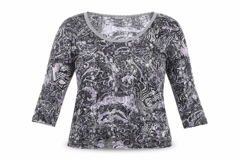 Per Una Womens Black Geometric Polyamide Basic T-Shirt Size 14 Round Neck