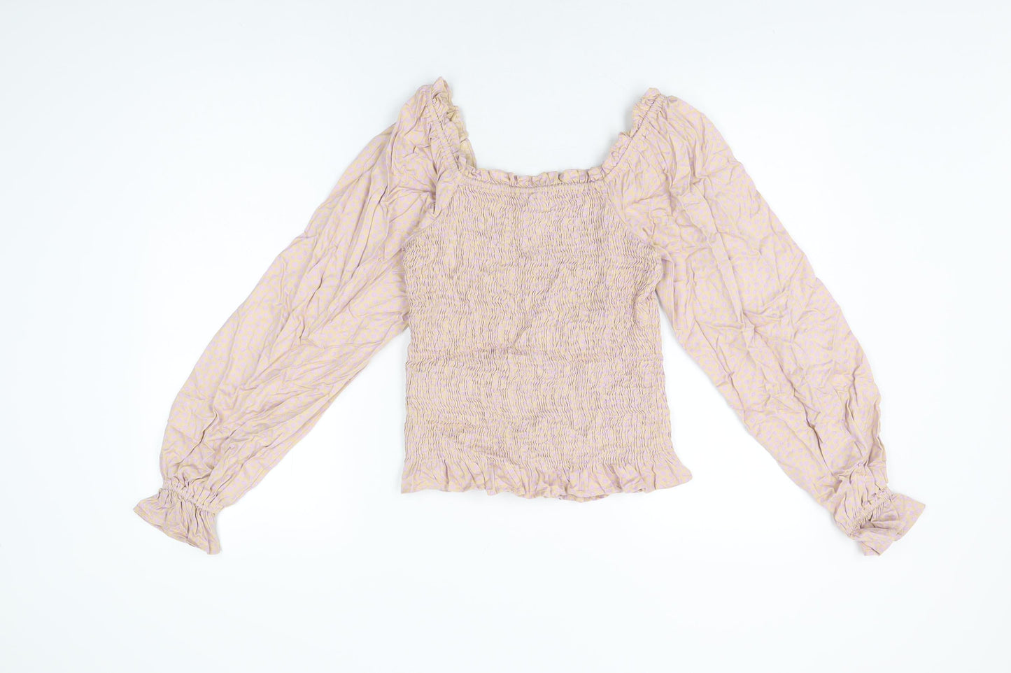 Pieces Womens Pink Floral Viscose Basic T-Shirt Size S Square Neck