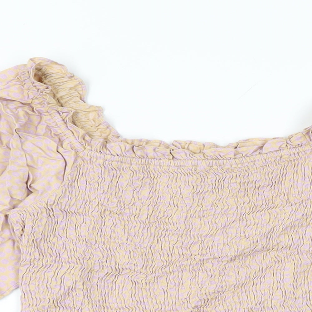 Pieces Womens Pink Floral Viscose Basic T-Shirt Size S Square Neck