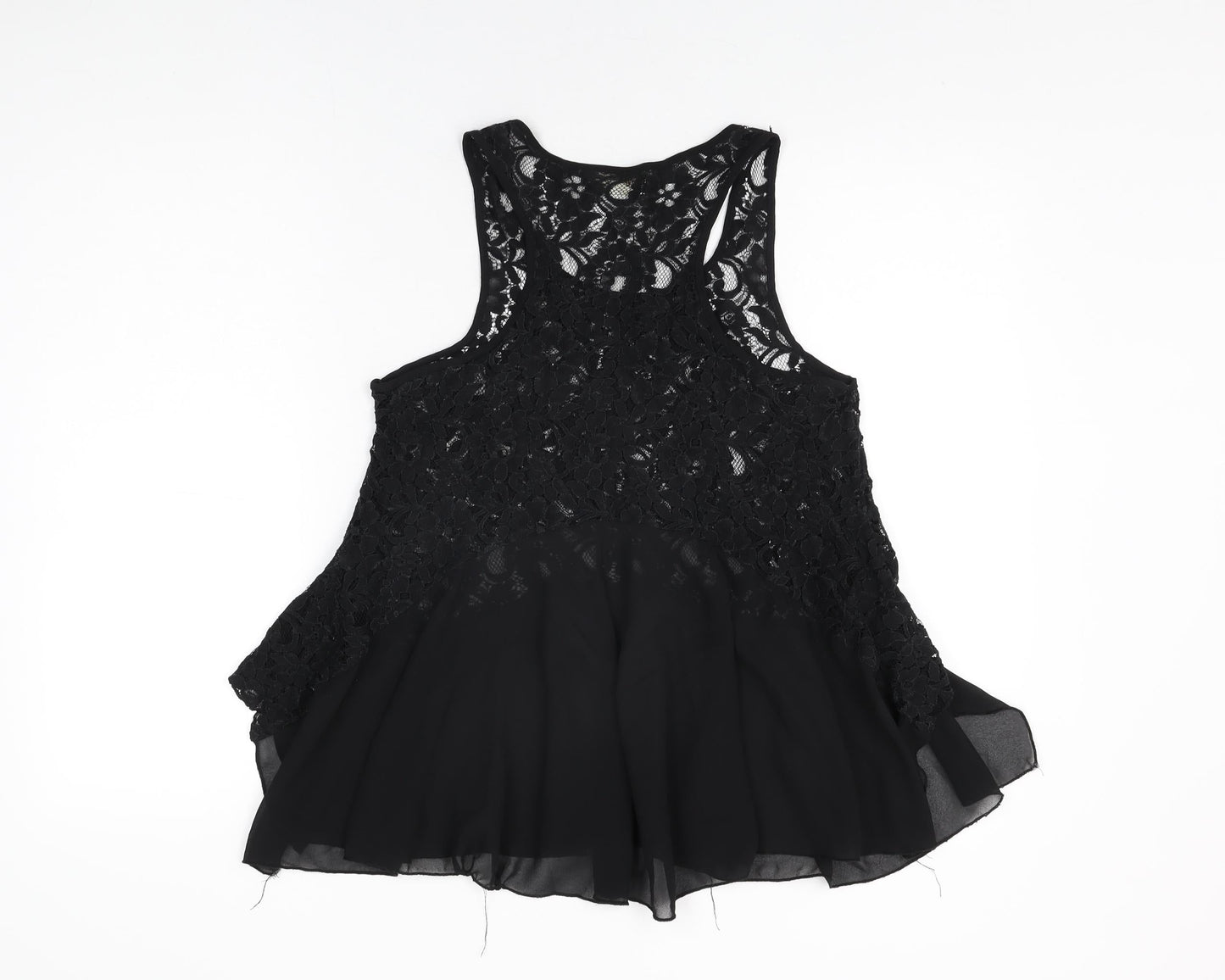 Vouley Vous Womens Black Floral Polyester Basic T-Shirt Size S Round Neck