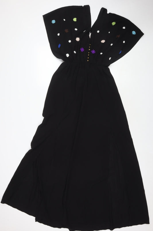 Native Rove Womens Black Polyester Maxi Size S V-Neck Pullover