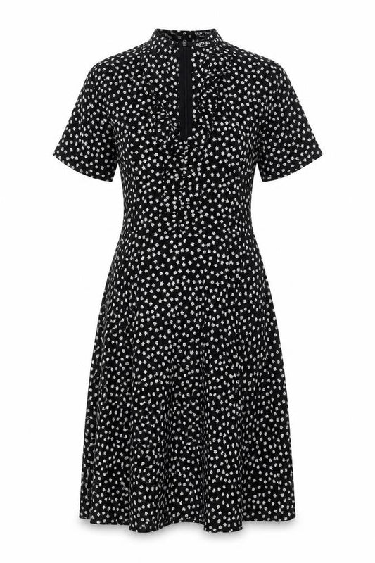 Nasty Gal Womens Black Floral Polyester Fit & Flare Size 8 V-Neck Zip