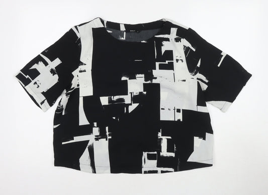 Only Womens Black Geometric Polyester Basic Blouse Size 12 Round Neck