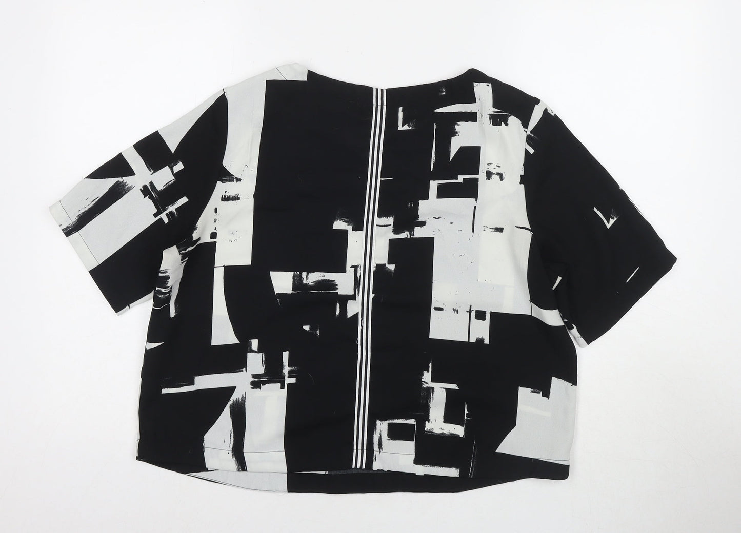 Only Womens Black Geometric Polyester Basic Blouse Size 12 Round Neck
