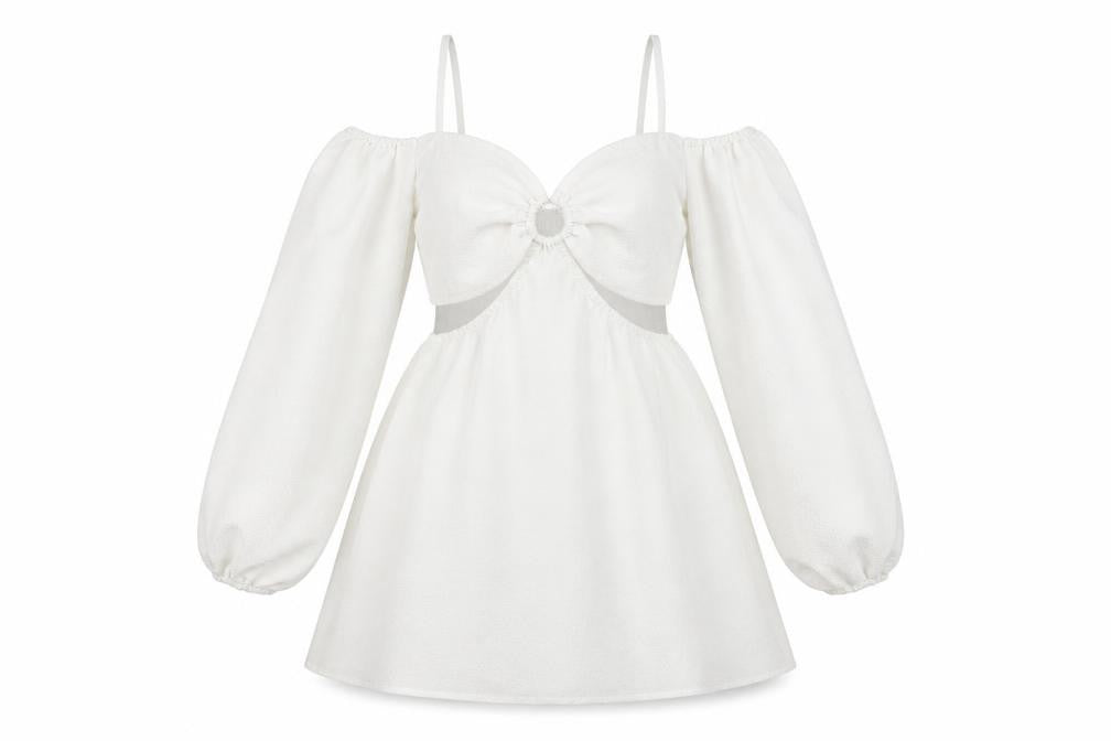 H&M Womens White Polyester A-Line Size M Sweetheart Pullover - Cut Out Detail
