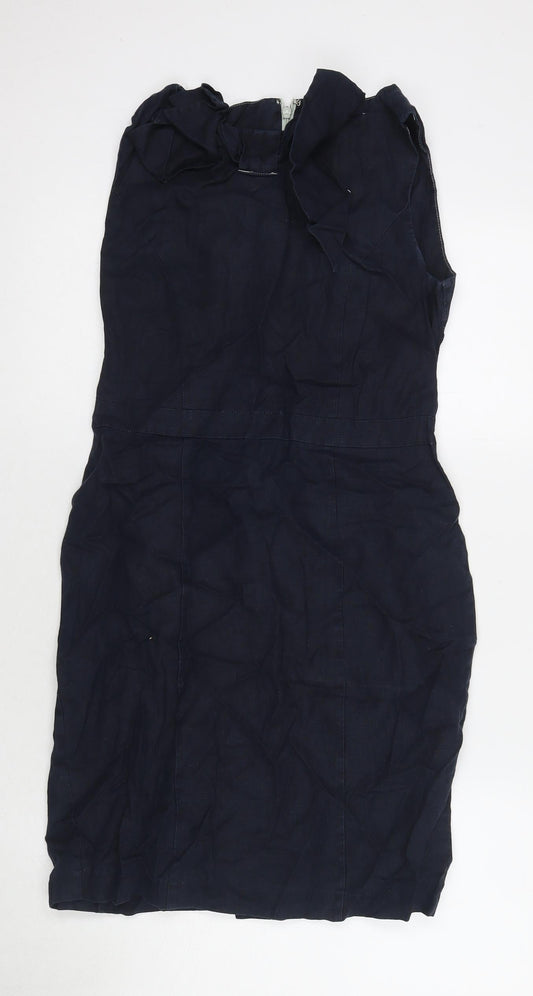 Warehouse Womens Blue Linen A-Line Size 8 Round Neck Zip