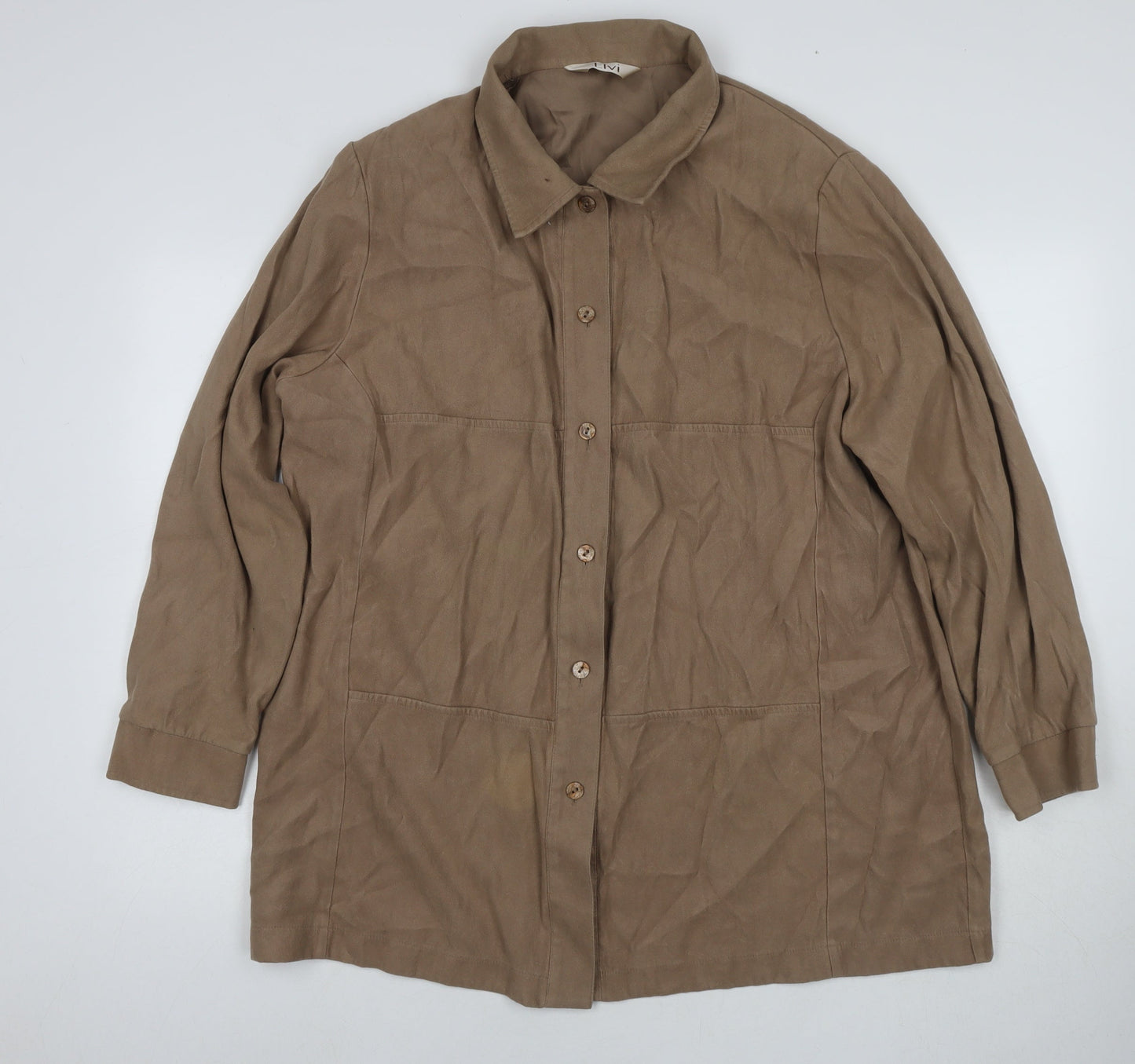 ELVI Womens Brown Viscose Basic Button-Up Size 24 Collared