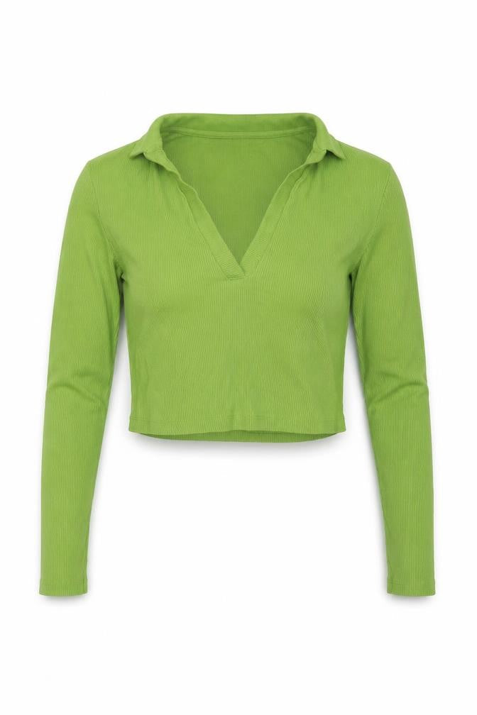 Zara Womens Green Cotton Cropped Polo Size M Collared