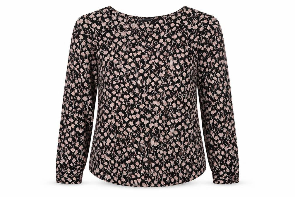 Marks & Spencer Womens Black Floral Viscose Basic Blouse Size 12 Round Neck