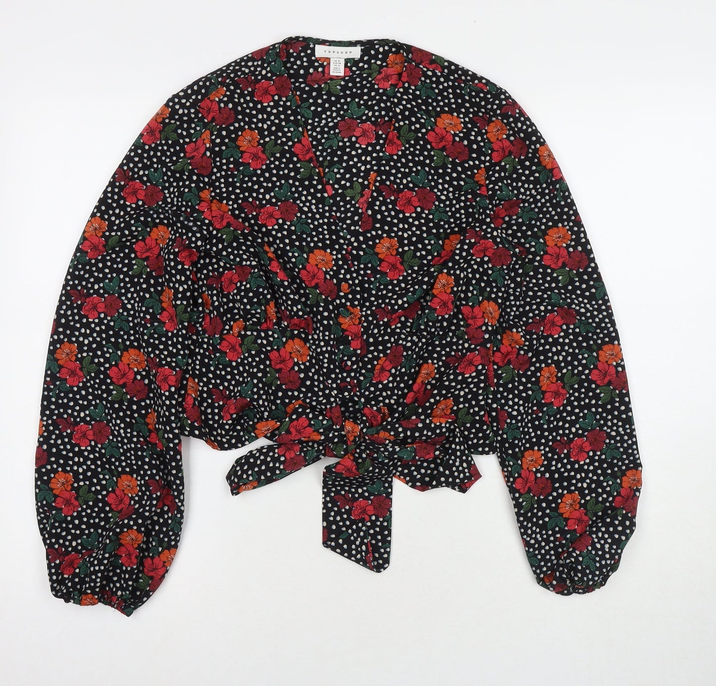 Topshop Womens Multicoloured Polka Dot Viscose Basic Button-Up Size 10 V-Neck