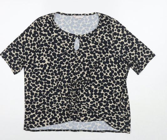 Kaleidoscope Womens Black Polka Dot Polyester Basic Blouse Size 12 Round Neck