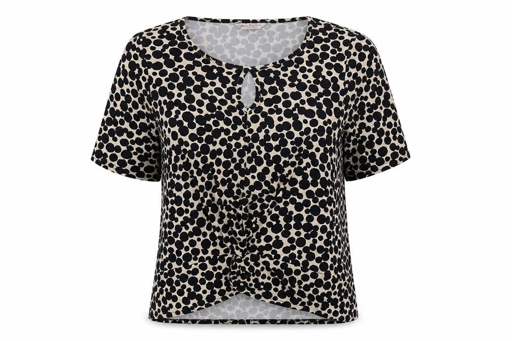 Kaleidoscope Womens Black Polka Dot Polyester Basic Blouse Size 12 Round Neck