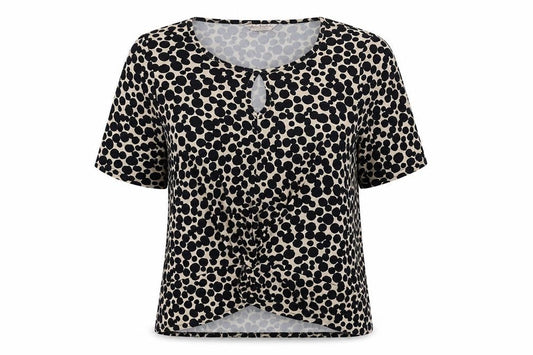 Kaleidoscope Womens Black Polka Dot Polyester Basic Blouse Size 12 Round Neck