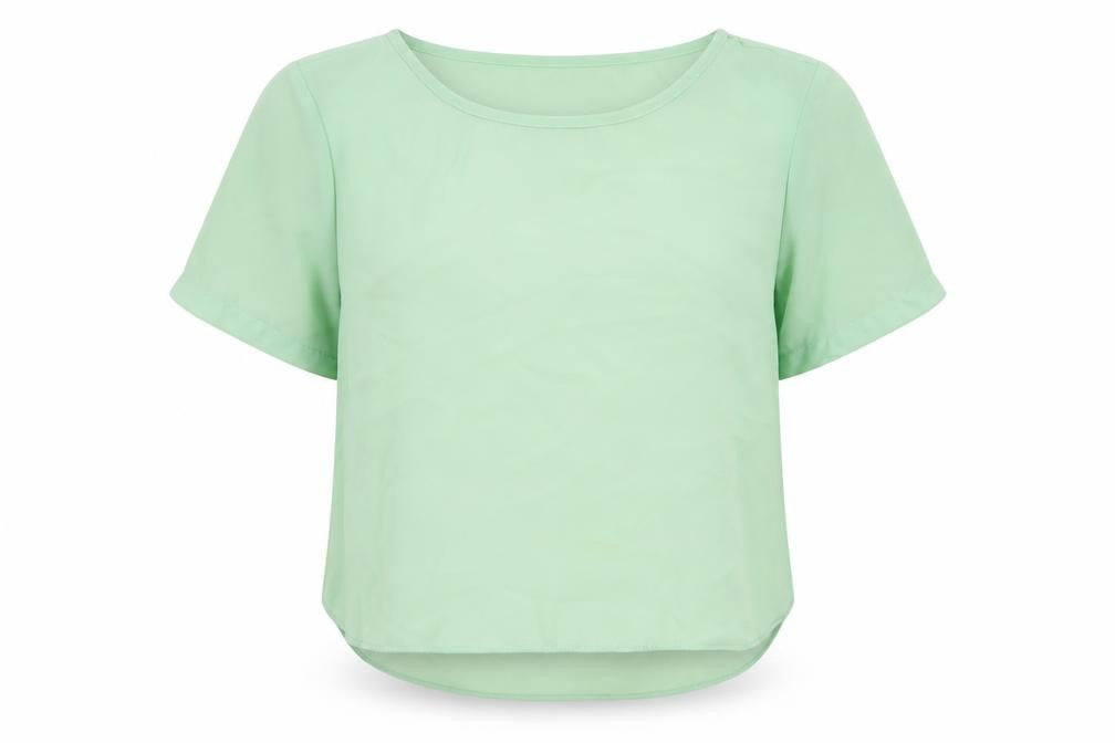 Topshop Womens Green Polyester Basic T-Shirt Size 8 Round Neck