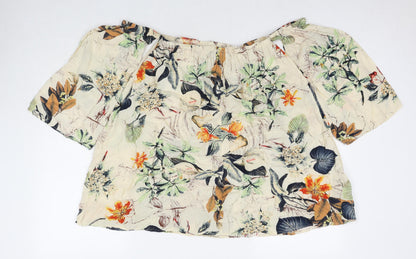 Boohoo Womens Multicoloured Floral Viscose Basic Blouse Size 8 Off the Shoulder