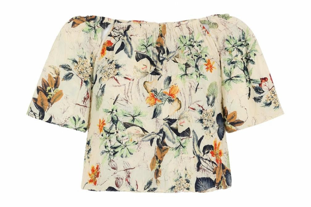 Boohoo Womens Multicoloured Floral Viscose Basic Blouse Size 8 Off the Shoulder