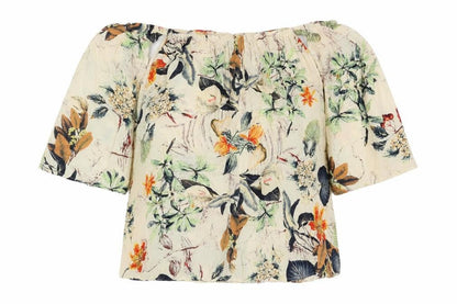 Boohoo Womens Multicoloured Floral Viscose Basic Blouse Size 8 Off the Shoulder