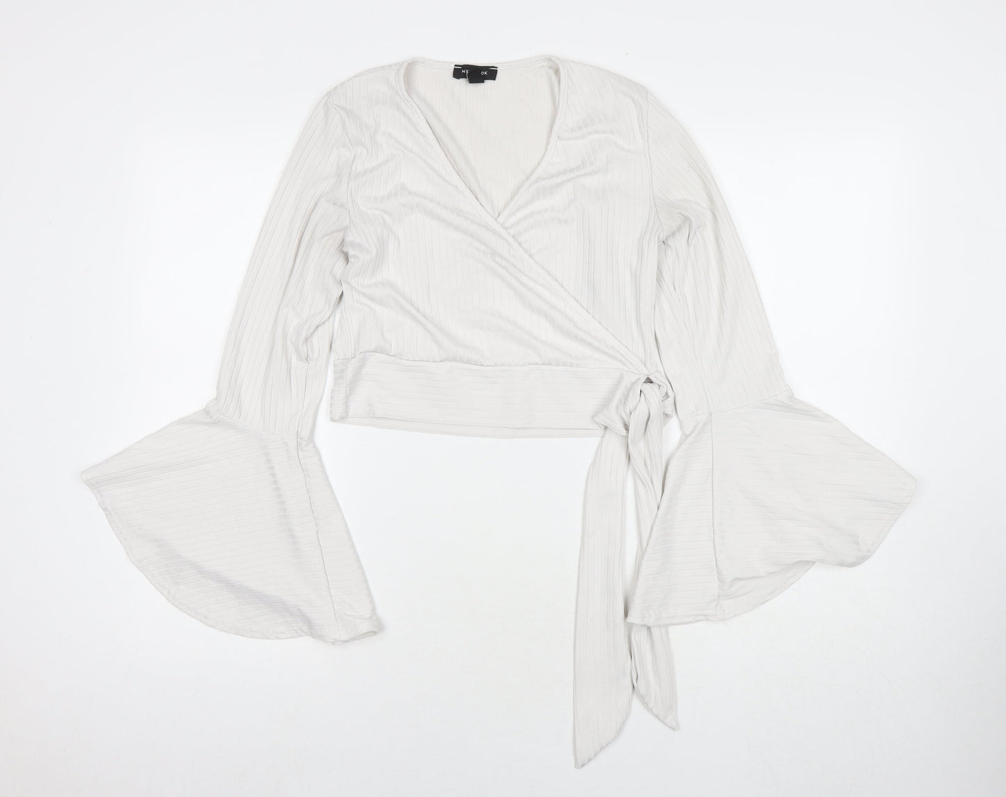 New Look Womens White Polyester Basic Blouse Size 14 V-Neck