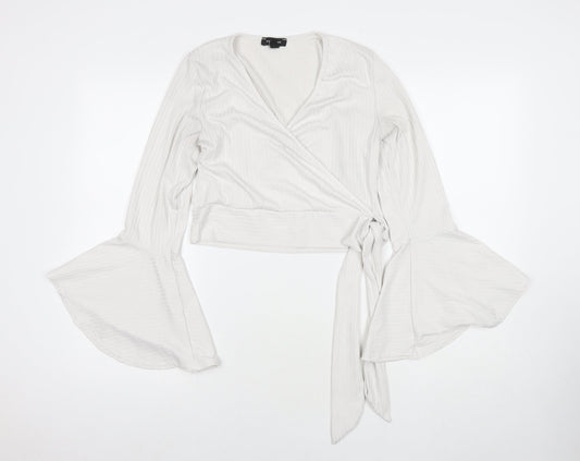 New Look Womens White Polyester Basic Blouse Size 14 V-Neck