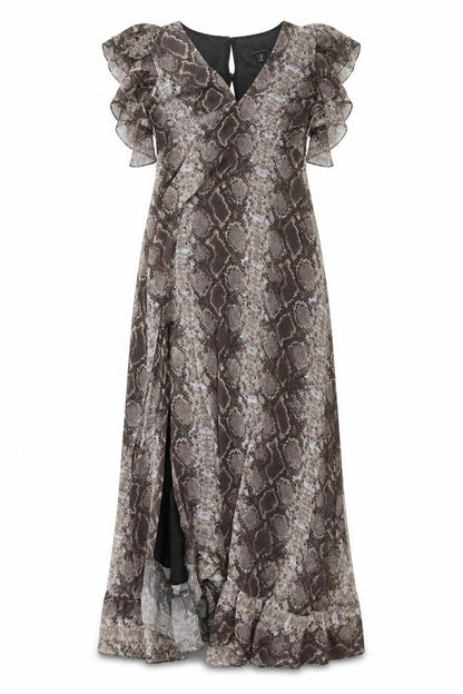 Topshop Womens Brown Animal Print Polyester Maxi Size 12 V-Neck Pullover - Snake Pattern