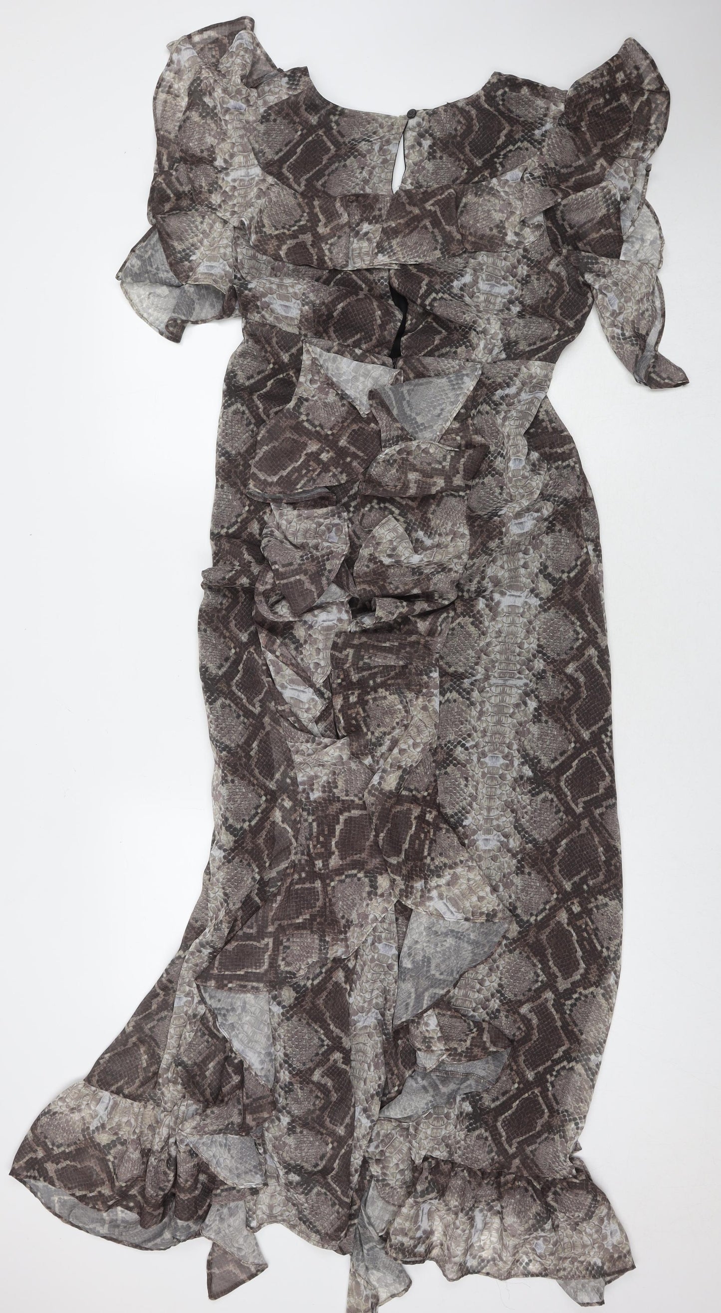 Topshop Womens Brown Animal Print Polyester Maxi Size 12 V-Neck Pullover - Snake Pattern
