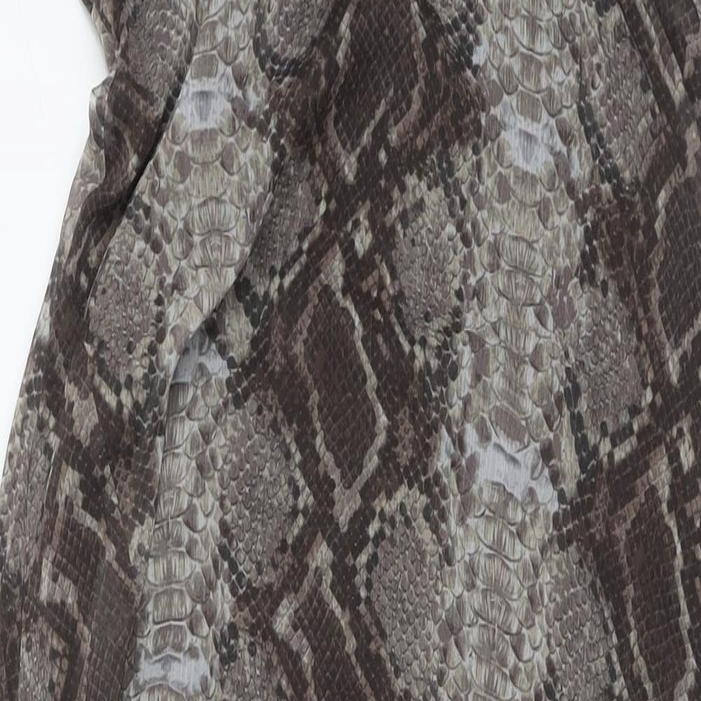 Topshop Womens Brown Animal Print Polyester Maxi Size 12 V-Neck Pullover - Snake Pattern