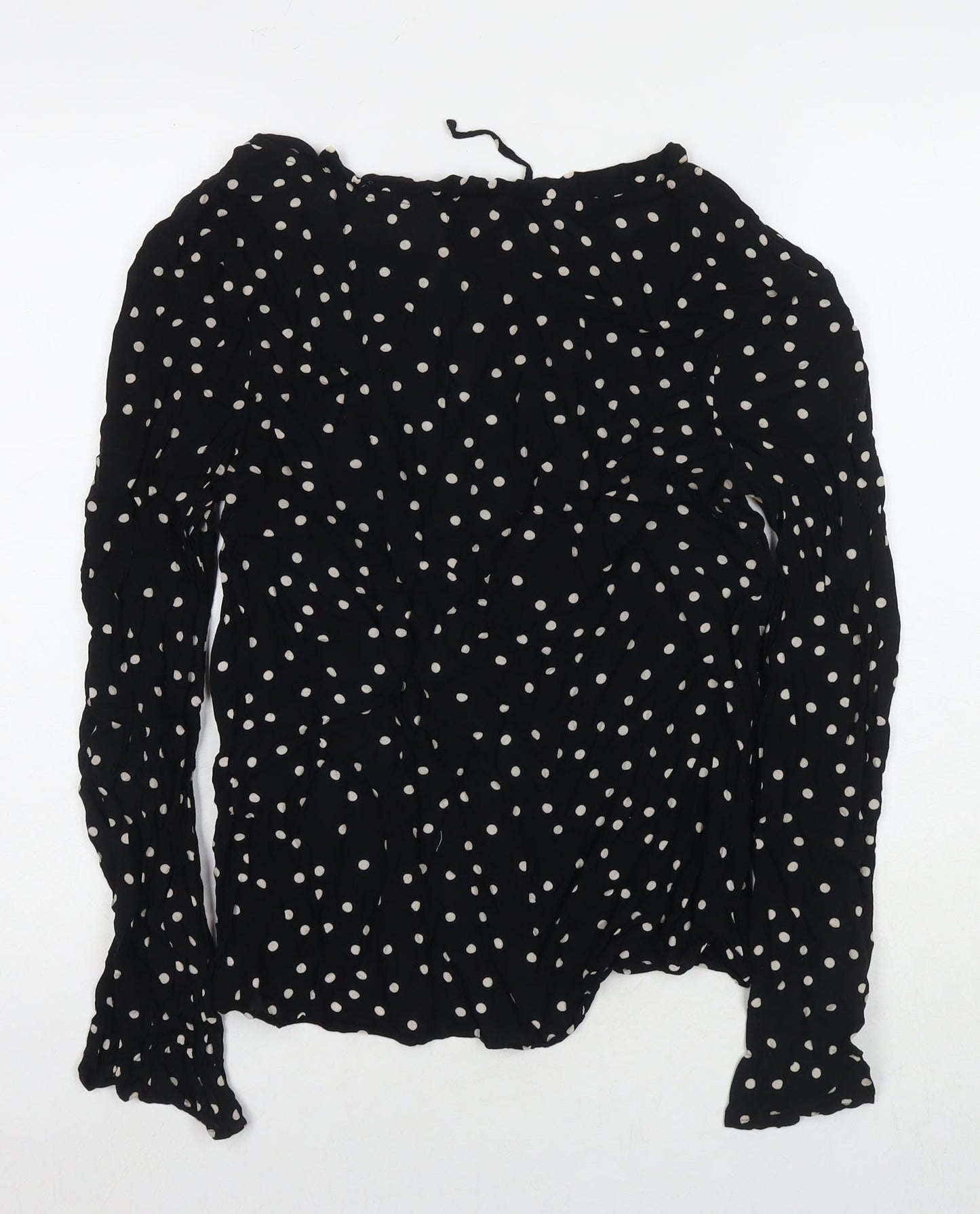 NEXT Womens Black Polka Dot Viscose Basic Blouse Size 8 Round Neck