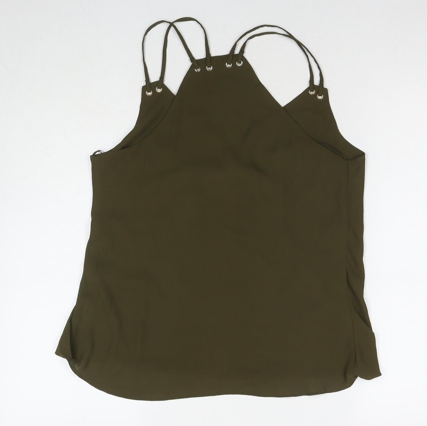 New Look Womens Green Polyester Basic T-Shirt Size 10 V-Neck