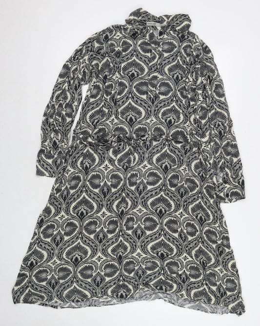 Khaadi Womens Black Geometric Viscose Shirt Dress Size S Collared Button