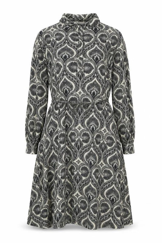 Khaadi Womens Black Geometric Viscose Shirt Dress Size S Collared Button