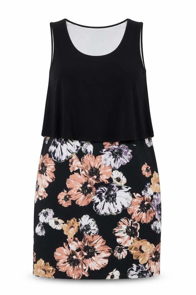 So Fabulous Womens Black Floral Polyester A-Line Size 18 Scoop Neck Pullover