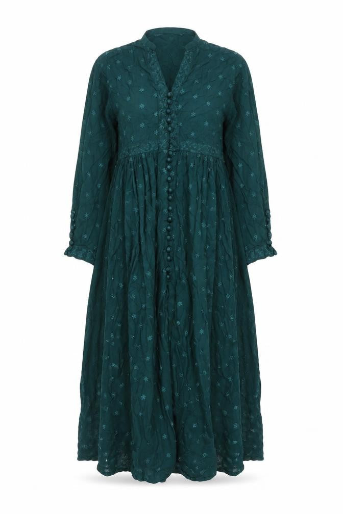 Khaadi Womens Green Viscose Maxi Size 12 V-Neck Button