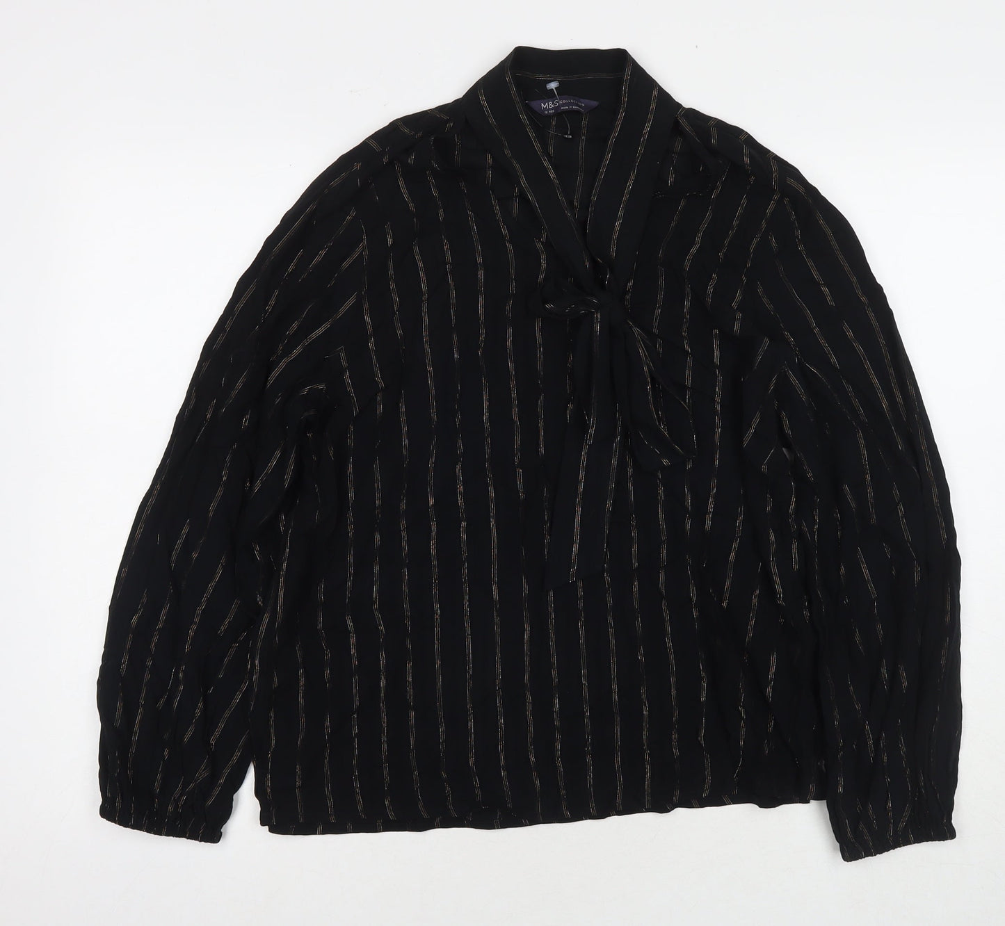 Marks and Spencer Womens Black Viscose Basic Button-Up Size 12 Collared