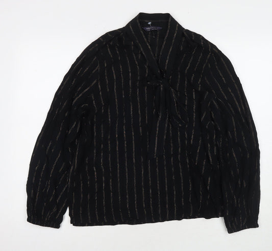 Marks and Spencer Womens Black Viscose Basic Button-Up Size 12 Collared