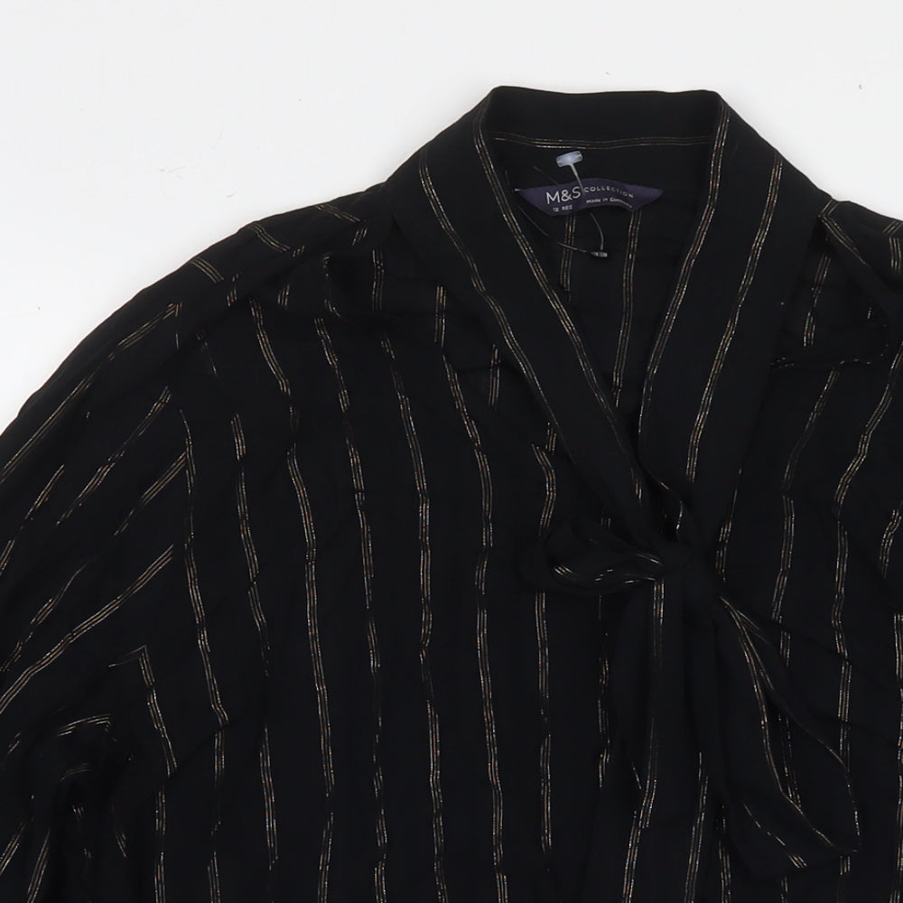 Marks and Spencer Womens Black Viscose Basic Button-Up Size 12 Collared
