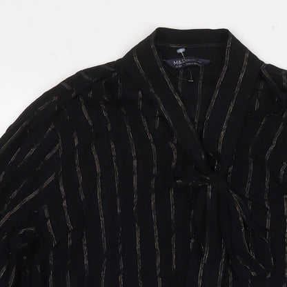 Marks & Spencer Womens Black Viscose Basic Button-Up Size 12 Collared