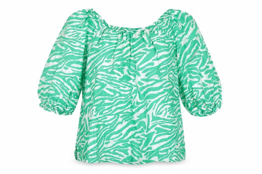 Marks and Spencer Womens Green Animal Print Cotton Basic Blouse Size 14 Scoop Neck