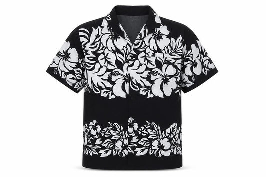 Rima Mens Black Floral Polyester Button-Up Size XL Collared Button