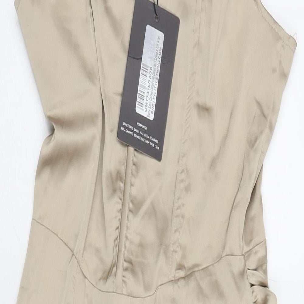 PRETTYLITTLETHING Womens Beige Polyester A-Line Size 8 Square Neck Zip