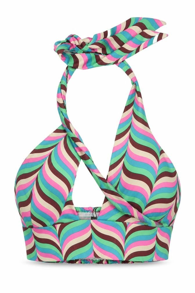 Zara Womens Multicoloured Geometric Polyester Cropped Tank Size S Halter