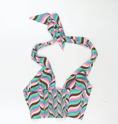 Zara Womens Multicoloured Geometric Polyester Cropped Tank Size S Halter