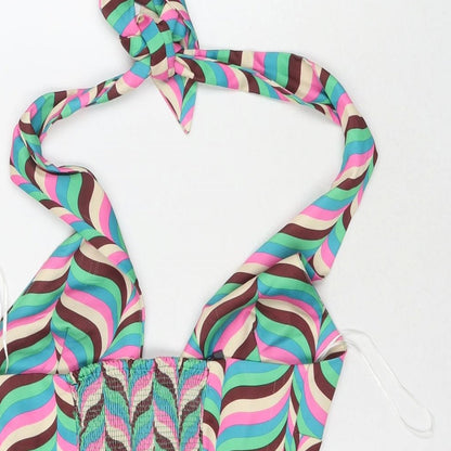 Zara Womens Multicoloured Geometric Polyester Cropped Tank Size S Halter