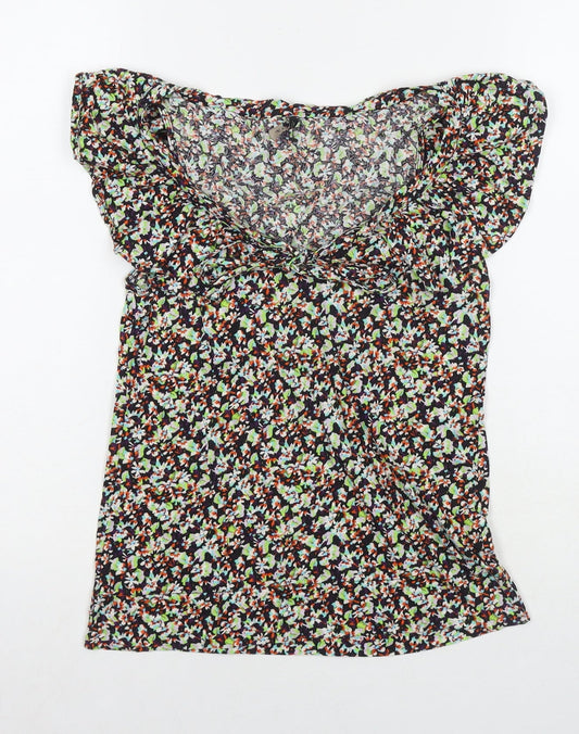 Topshop Womens Multicoloured Floral Cotton Basic Blouse Size 8 Round Neck