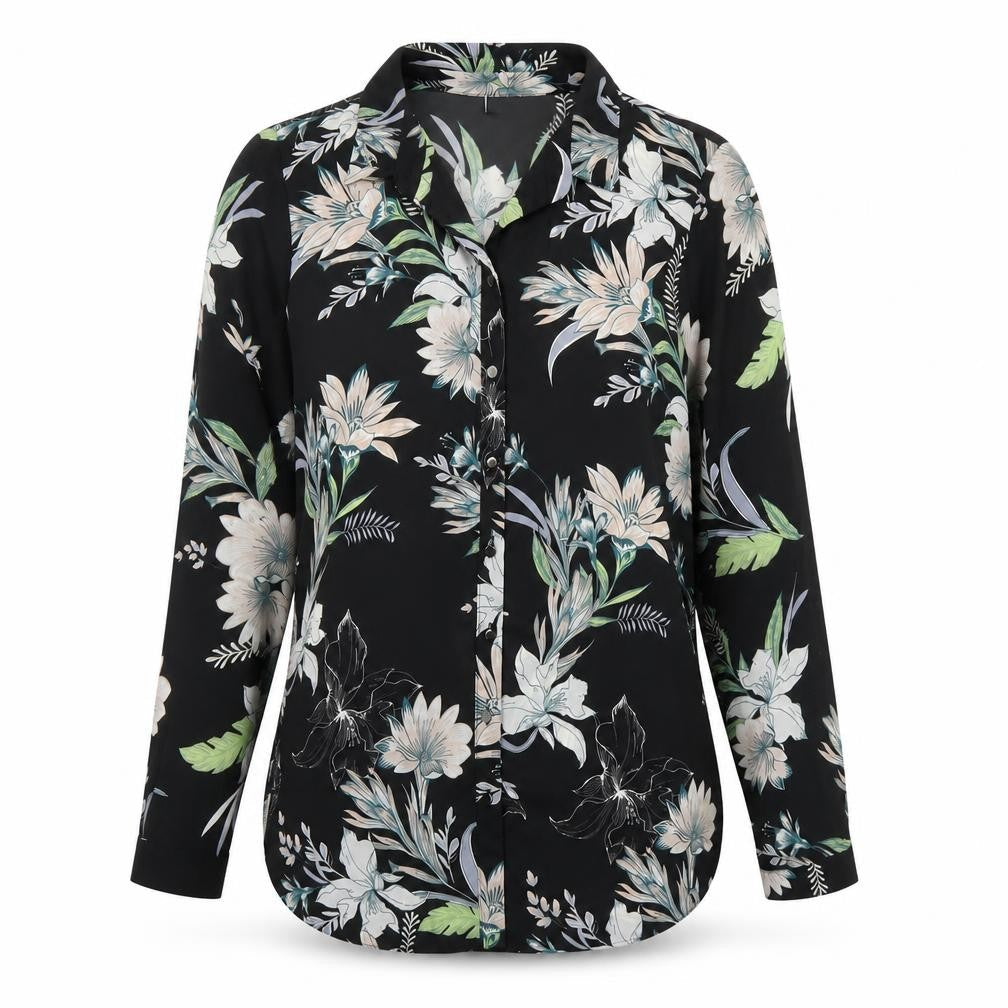 Wallis Womens Black Floral Polyester Basic Button-Up Size 12 Round Neck