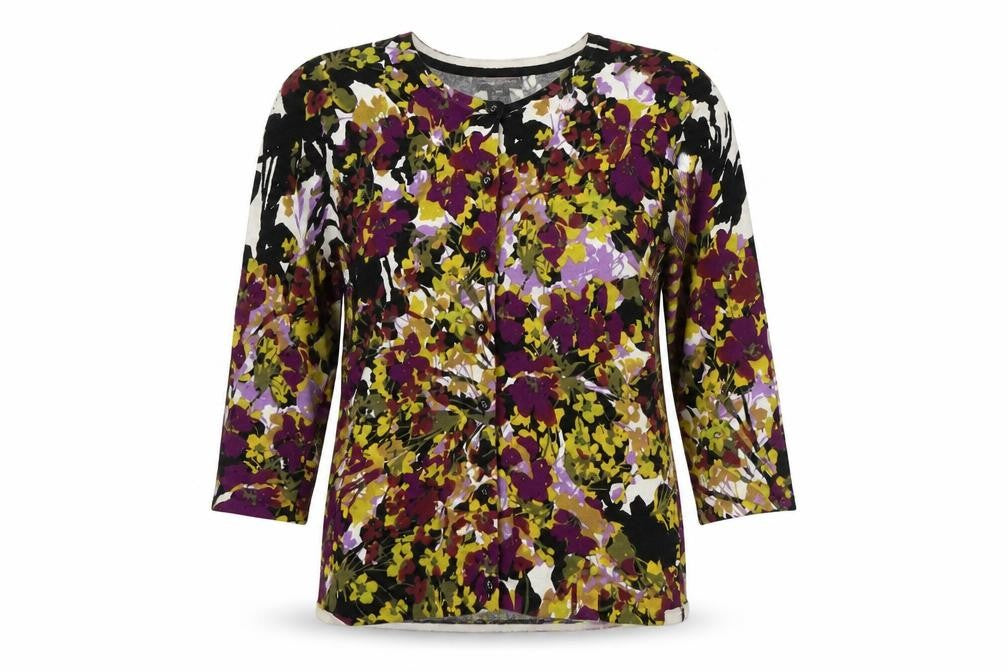 Adrienne Vittadini Womens Multicoloured Round Neck Floral Polyester Cardigan Jumper Size S