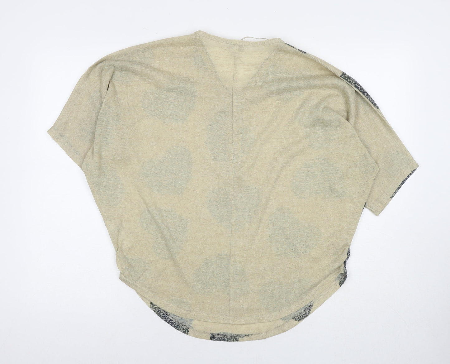 Apricot Womens Beige Geometric Polyester Basic T-Shirt Size S V-Neck - Hearts Size S/M