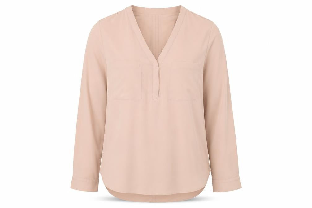 Marks & Spencer Womens Beige Polyester Basic Blouse Size 12 V-Neck