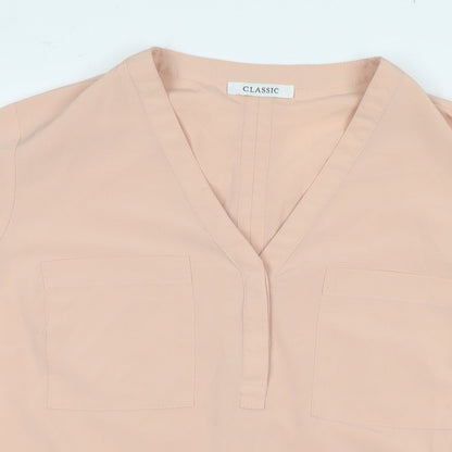 Marks & Spencer Womens Beige Polyester Basic Blouse Size 12 V-Neck